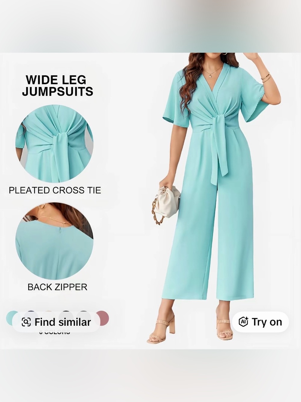 Tie-Front Wide Leg Jumpsuit in Aqua - company says light green but I go w Aqua